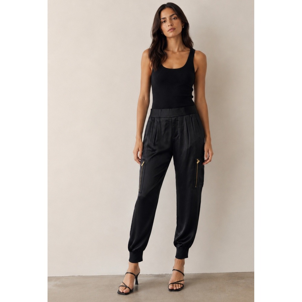 ATM Anthony Thomas Melillo Black 100% Silk Cargo Jogger Pants AW9179-BD Womens S